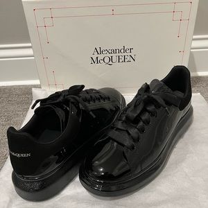 Alexander McQueen Mens Black Patent Sneaker Size 43